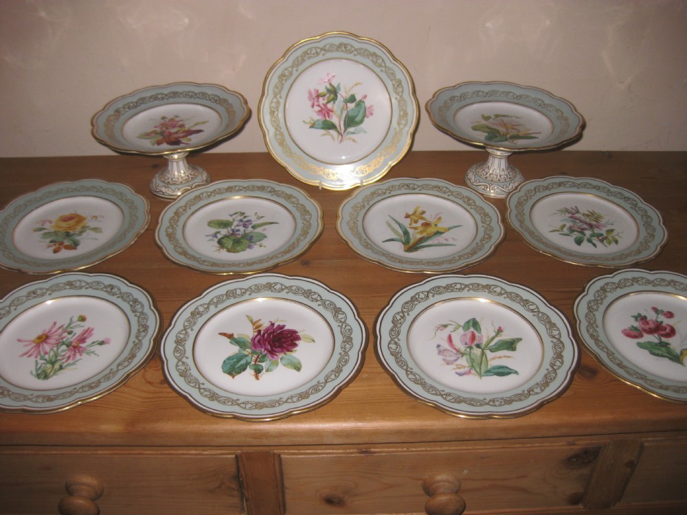 Lovely Antique 19th Century Davenport Longport Botanical Floral Dessert Service.