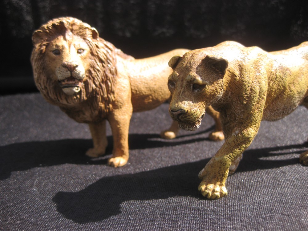 Quality Pair of Franz Bergman Cold Painted Bronze Figures of a Lion & Lioness.