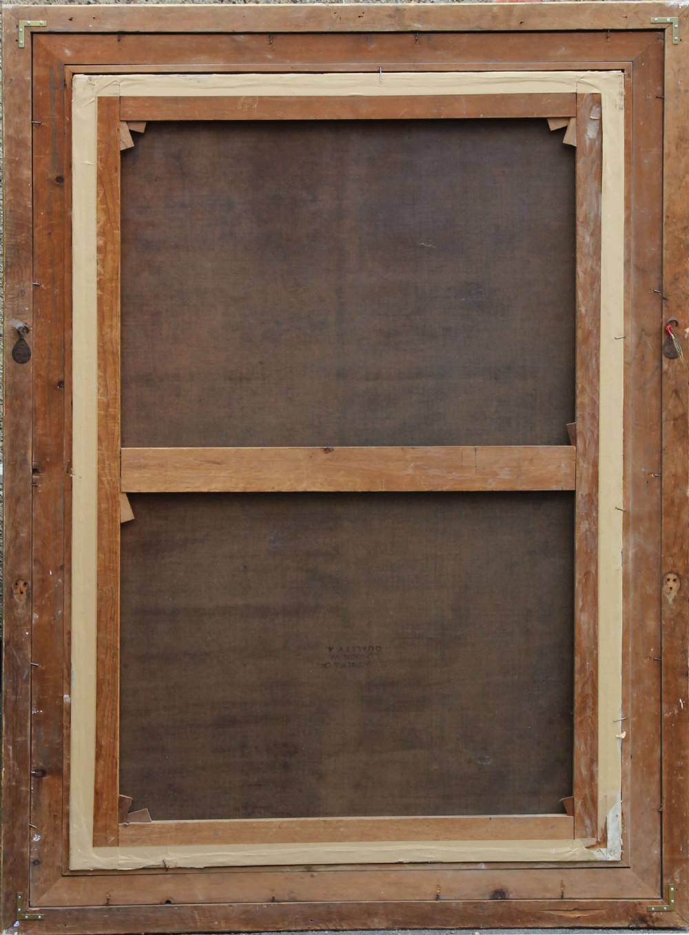 A large framed Edwardian oil portrait painting depicting a standing gentleman in a brown suit against a dark background. View VII