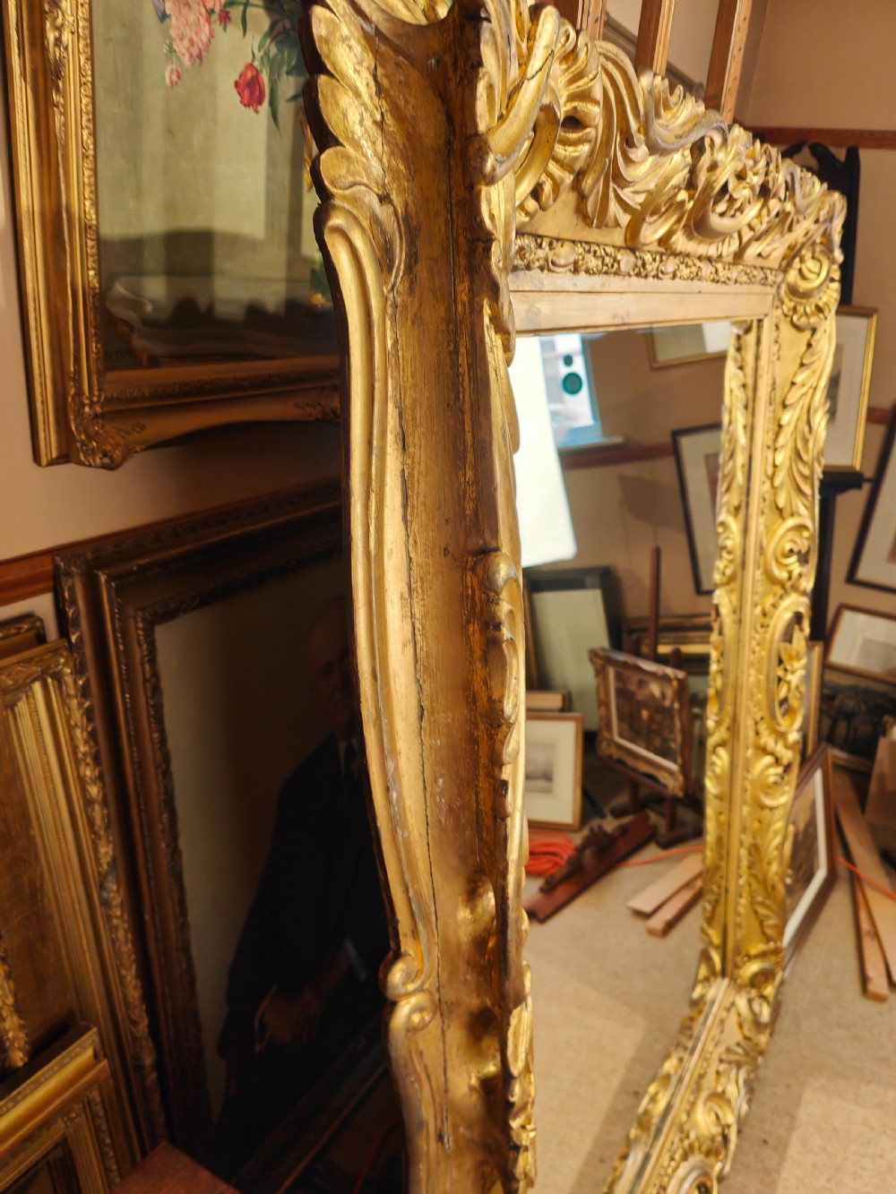 Very Large Antique Early 19thC Carved Gilt Wood & Gesso Mirror View VII