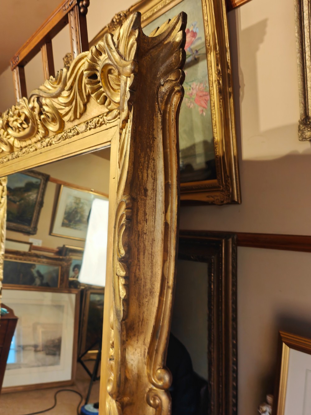 Very Large Antique Early 19thC Carved Gilt Wood & Gesso Mirror View VIII