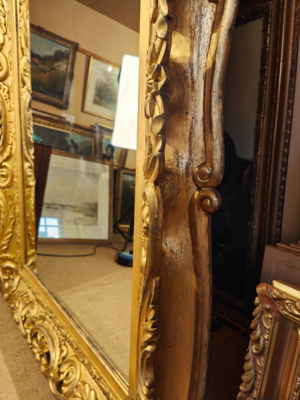 Very Large Antique Early 19thC Carved Gilt Wood & Gesso Mirror View IX
