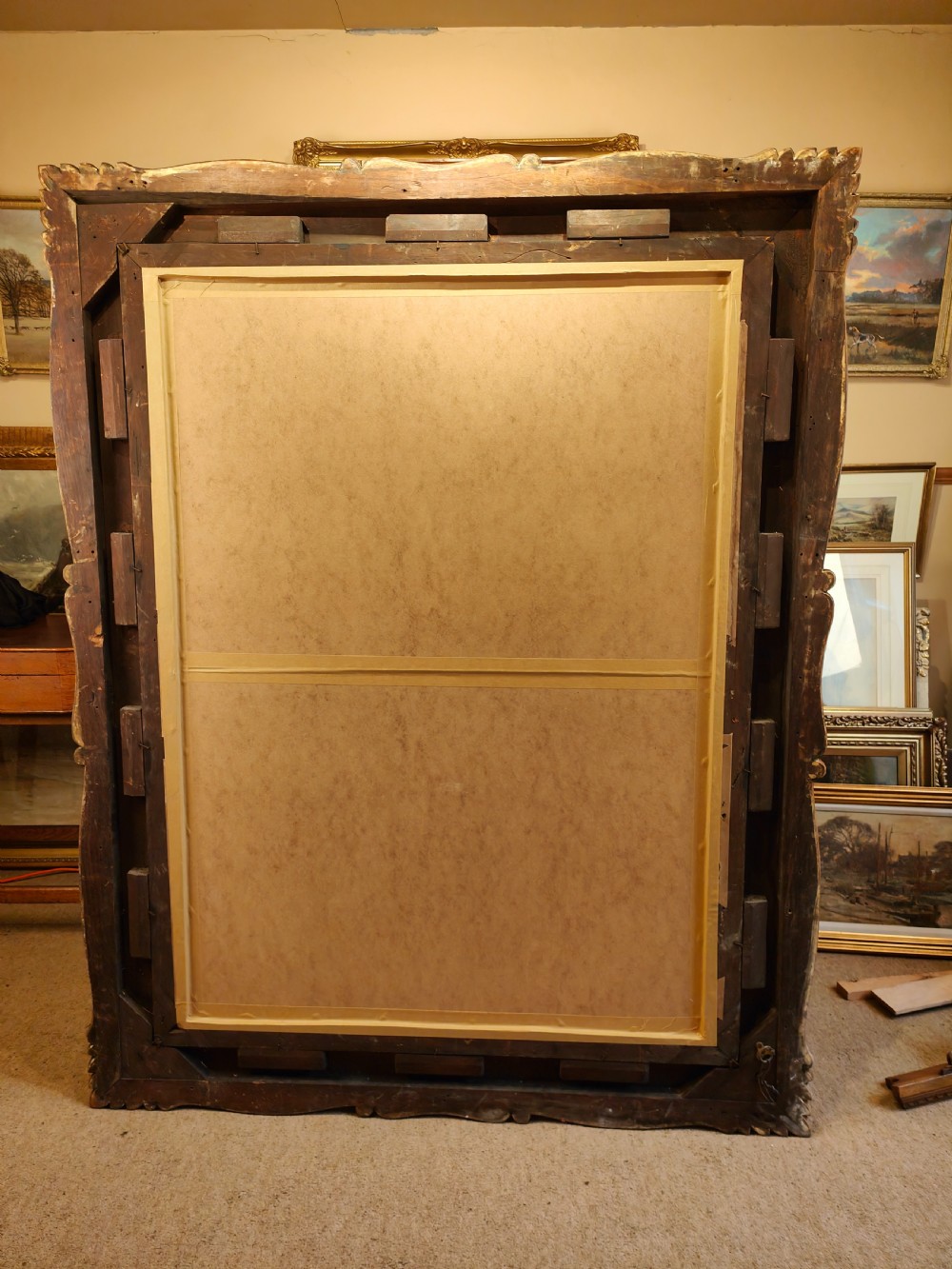 Very Large Antique Early 19thC Carved Gilt Wood & Gesso Mirror View X