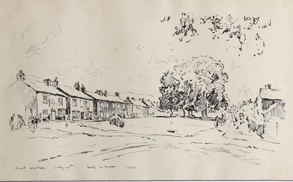 Fred Lawson. "East Witton". Landscape Ink Watercolour Drawing.