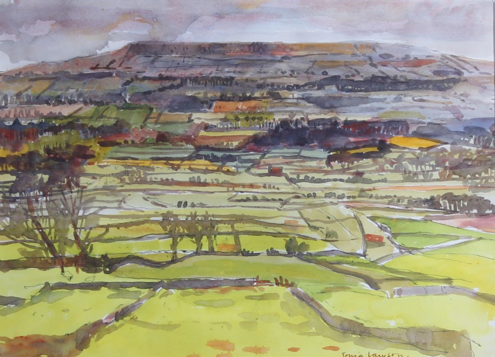 Sonia Lawson R.A. "Penhill, Wensleydale". Landscape Watercolour.