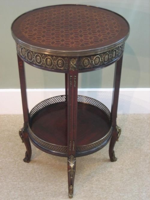 French Mahogany and Brass Parquetry Side Table