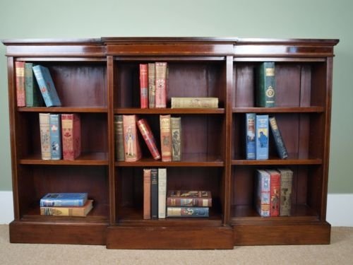 Late Victorian Breakfront Mahogany Inlaid Bookcase