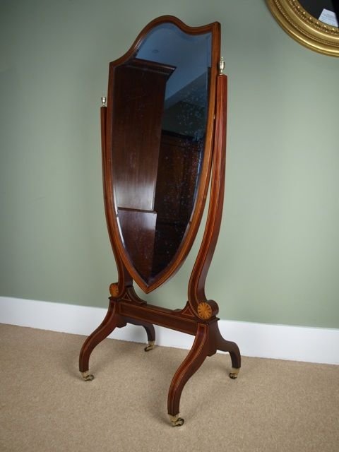 Stunning Inlaid Mahogany Cheval Mirror
