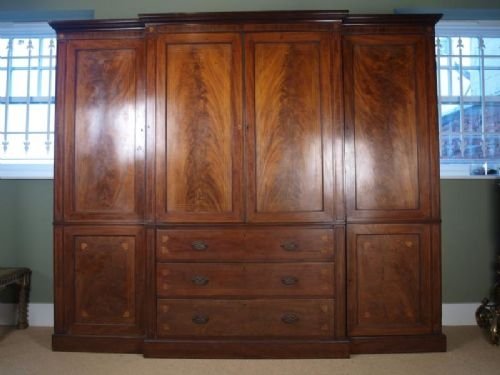 Georgian Mahogany Inlaid Breakfront Wardrobe