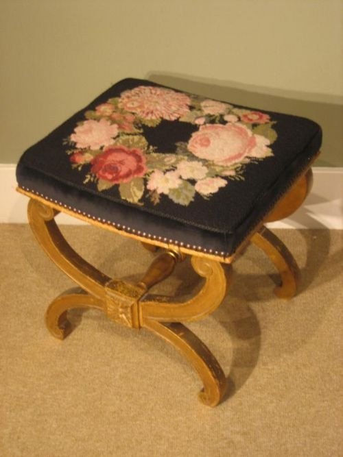 Victorian Giltwood 'X' Frame Stool