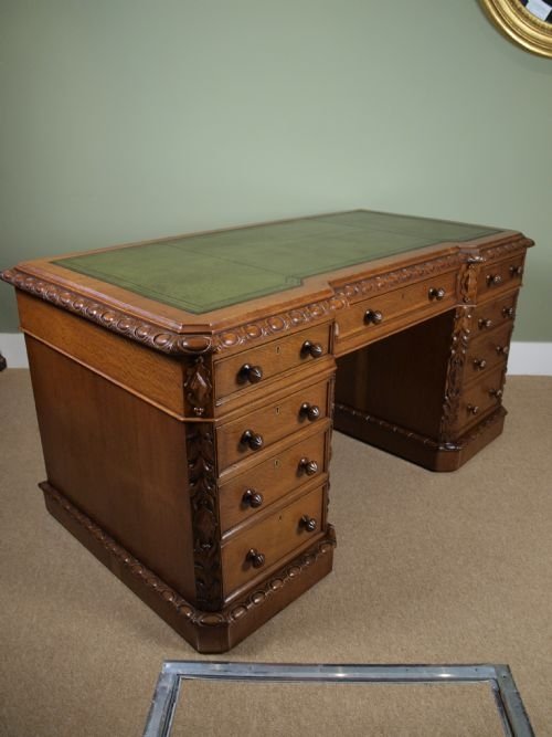 Superb Victorian Carved Oak Desk