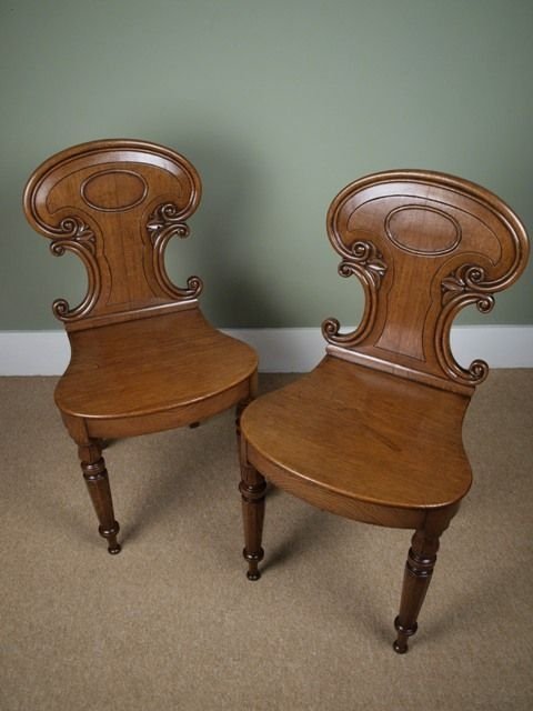 Pair of Solid Oak Hall Chairs