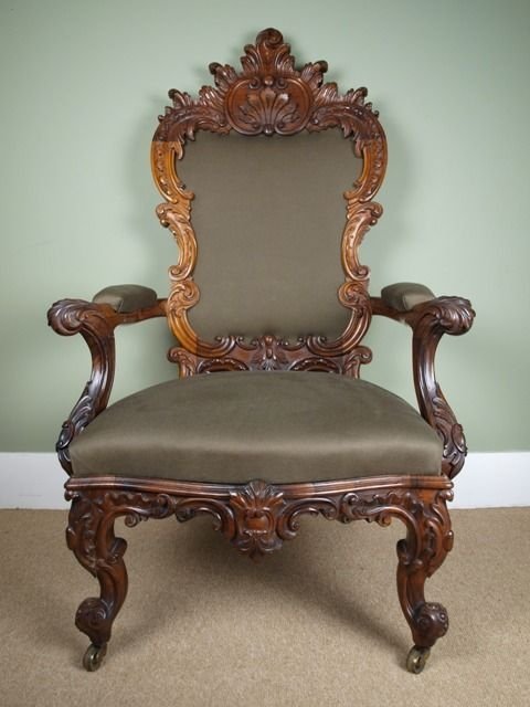 Impressive Large Carved Rosewood Victorian Chair