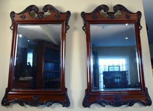 Highly Decorative Pair of Mahogany Wall Mirrors