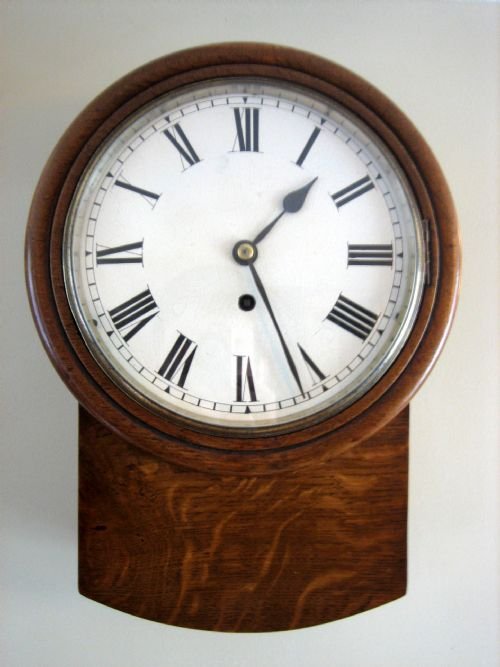Victorian 8 Inch Oak Drop Dial Wall Clock