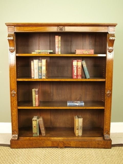 Victorian Fiigured Oak Open Bookcase