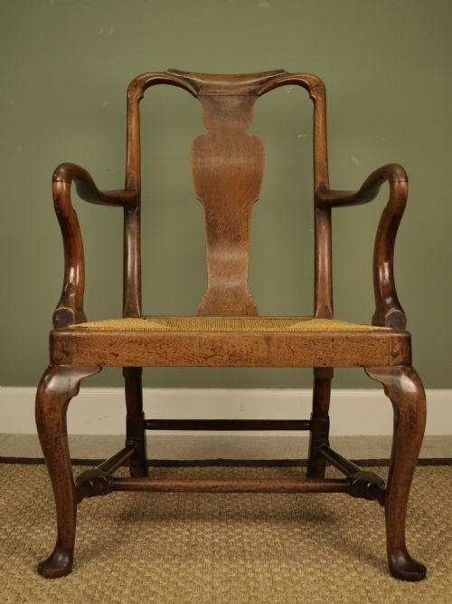 Early 18thc Queen Anne Walnut Open Armchair
