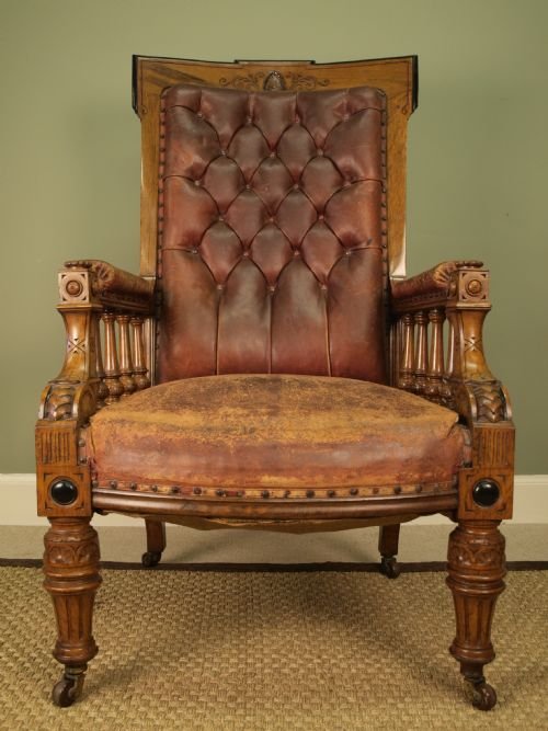 Large Oak Leathered Library Chair