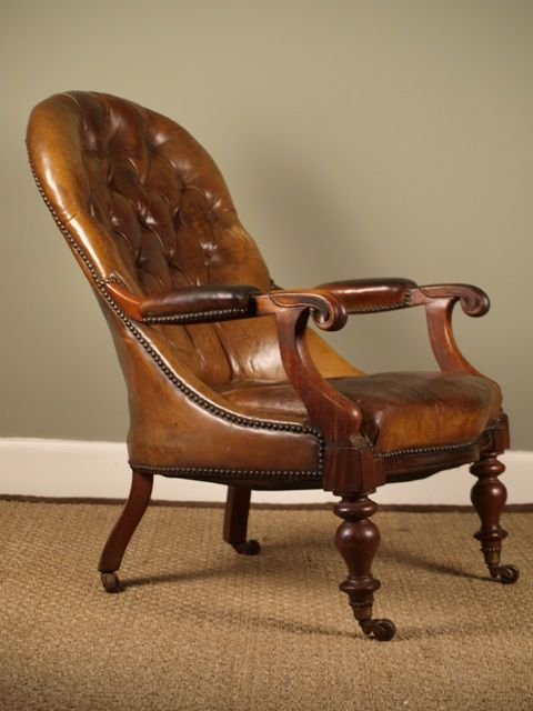 A Mid Victorian Leather Library Chair