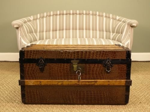 Early 19th C Wood Bound Travelling Trunk