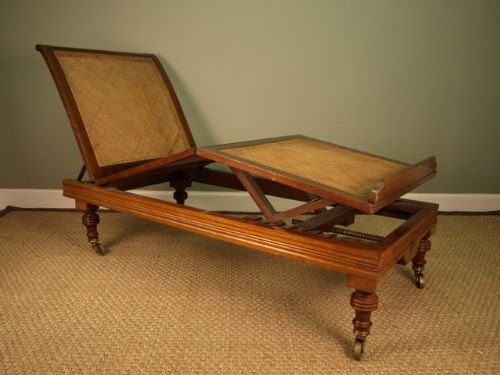 19th Century Mahogany and Ratan Daybed Steamer
