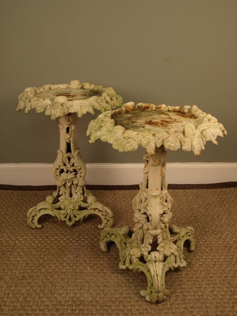 A Rare Pair of Antique Cast Iron Grotto Tables