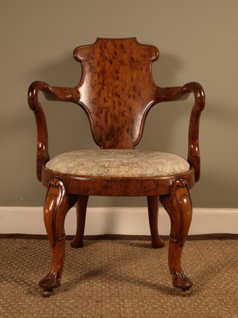 A George I Yew Wood Elbow Chair
