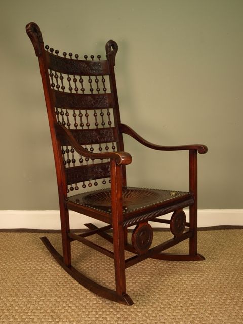 Arts & Crafts Embossed Leather Rocking Chair