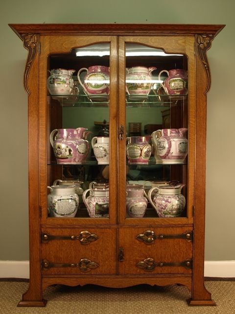 Art Nouveau Oak Glazed Cabinet