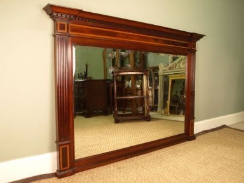 A Large Mahogany Inlaid Overmantel Mirror