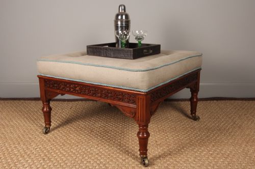 A Low Square Victorian Upholstered Stool