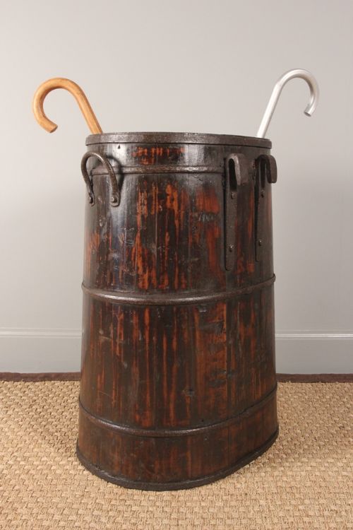 Elm Wood and Iron Strapped Barrel - Stick Stand