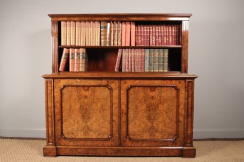 A Superb Victorian Burr Walnut Bookcase Cabinet