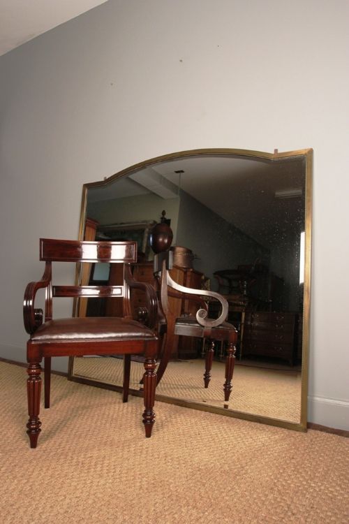 Large Antique Brass Lacquered Wall Mirror