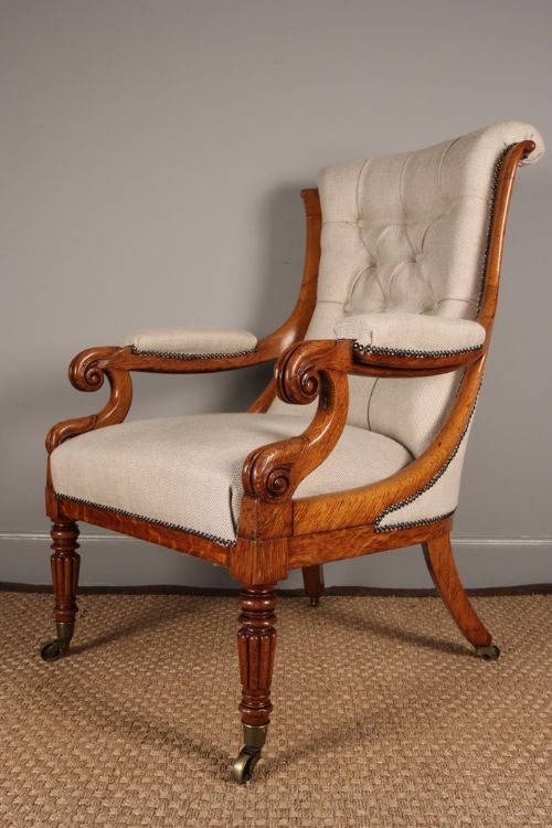 A Stunning George IV Oak Library Chair