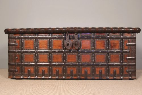 19th C Rajasthan Teak & Iron Banded Trunk