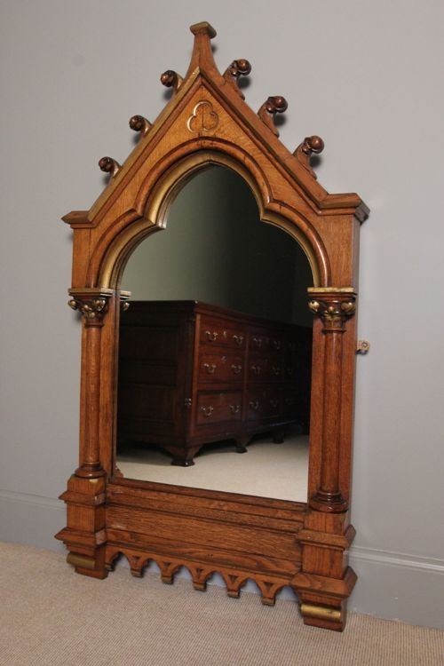19th C. Oak & Giltwood Gothic Wall Mirror