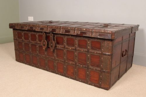 19th C Rajasthan Teak & Iron Banded Trunk