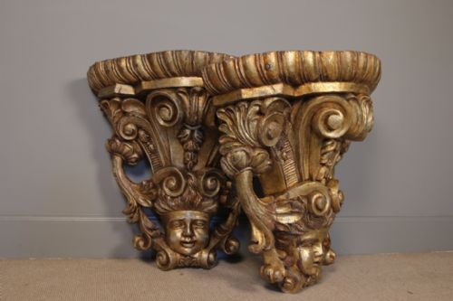 fig 1. Large Pair of 19th C Giltwood Wall Mounted Console Tables