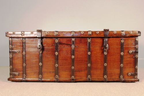 19th C Rajasthan Teak & Iron Banded Trunk