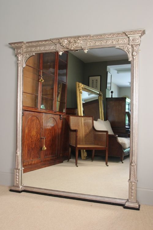 19th C Silver Giltwood Overmantle