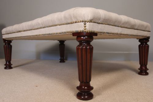 19th C. Mahogany Upholstered Centre Stool/coffee Table