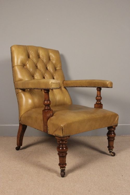 19th C. Leather Oak Library Chair