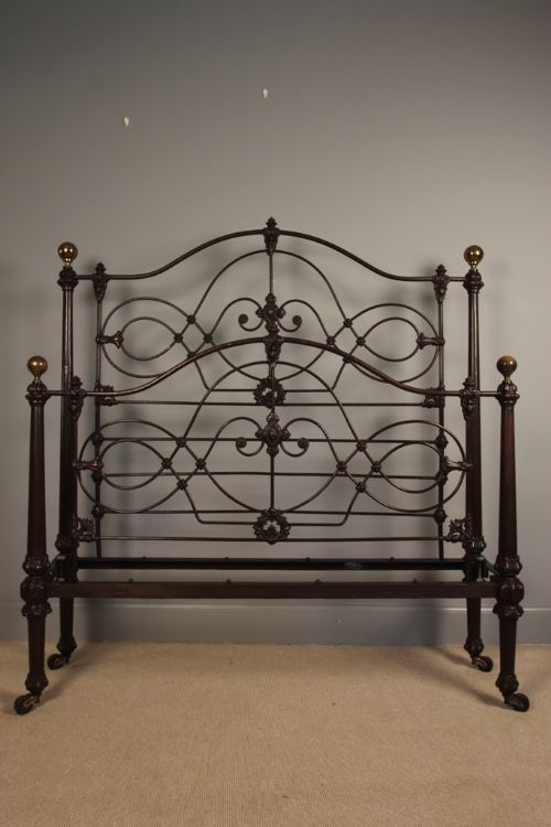 fig 1. Rare 19th C Cast Iron Bed Original Paint 4ft 6 (double)