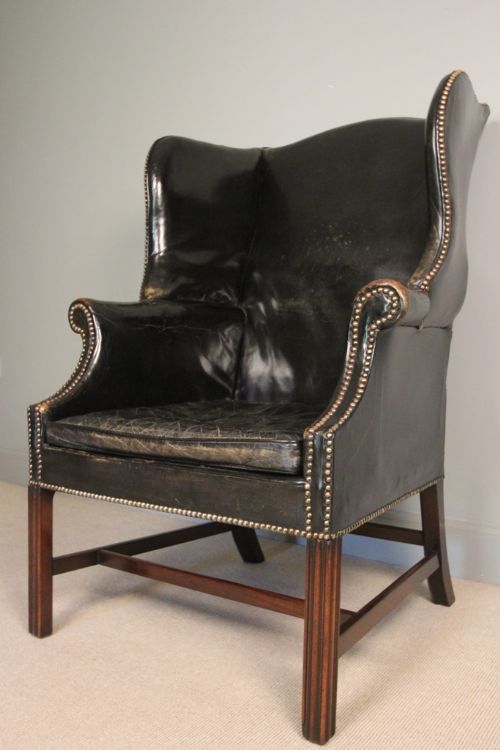 Substantial Leather Wing Chair