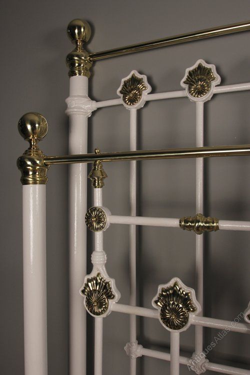 A Decorative Victorian Cast Iron & Brass Double Bed