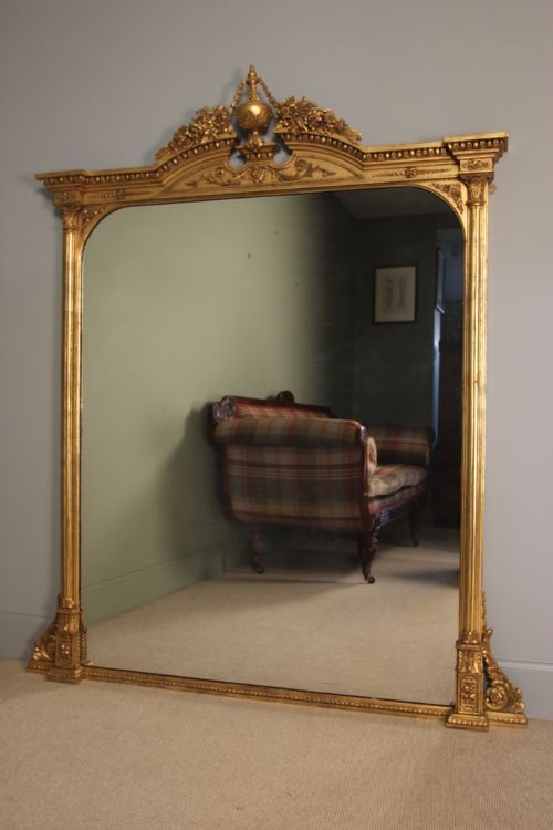 Large Impressive 19th C. Giltwood Overmantle Mirror
