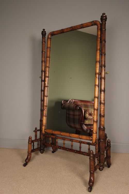 19th C. Bamboo Cheval Mirror