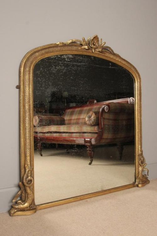 19th C Dolphin Giltwood Overmantle Mirror