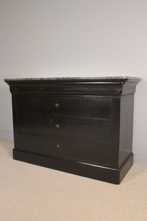 19th C. Ebonised Marble Top Commode Chest